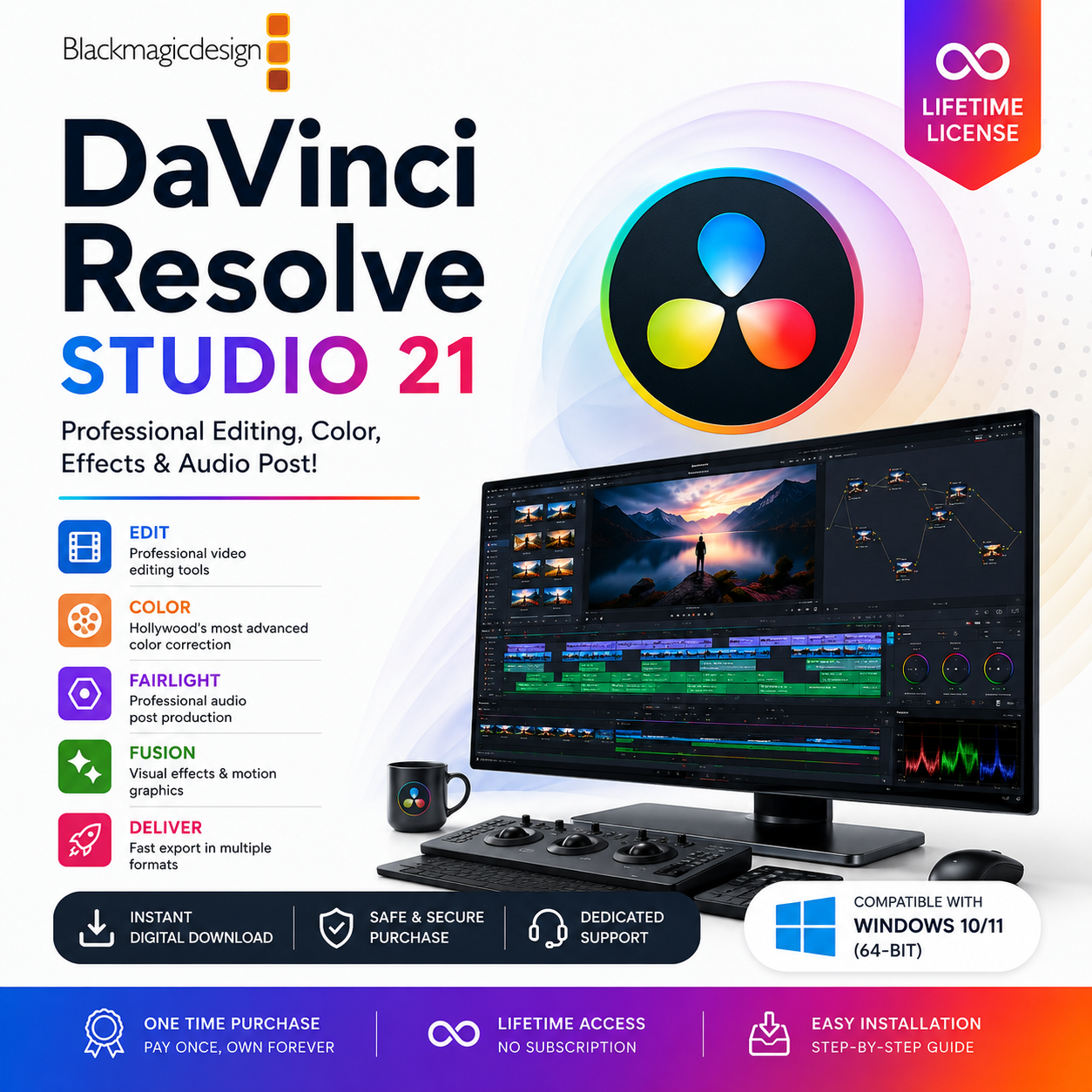 DaVinci Resolve Studio 21 Lifetime License for Windows