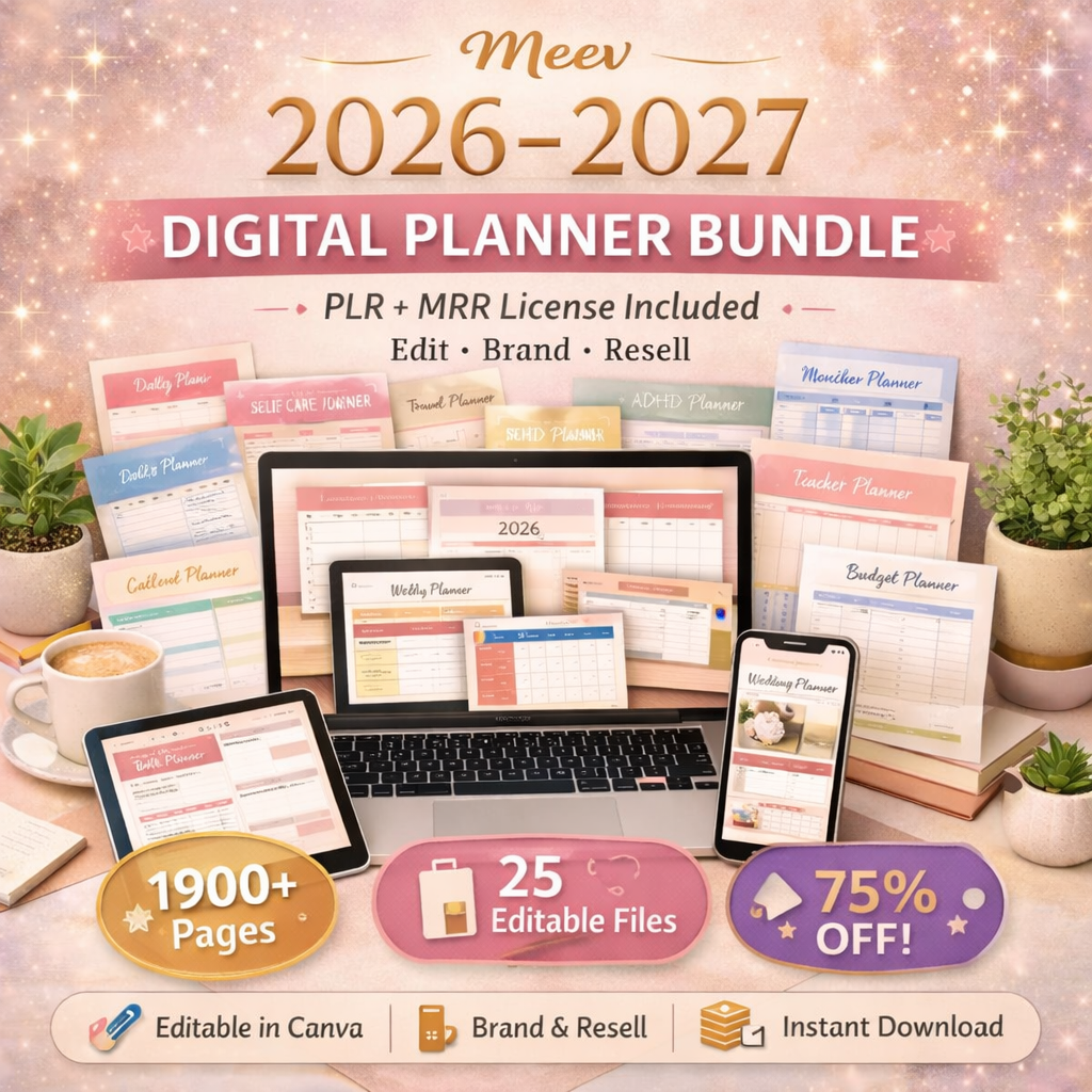 2026–2027 Digital Planner Bundle Canva Templates with Resell Rights