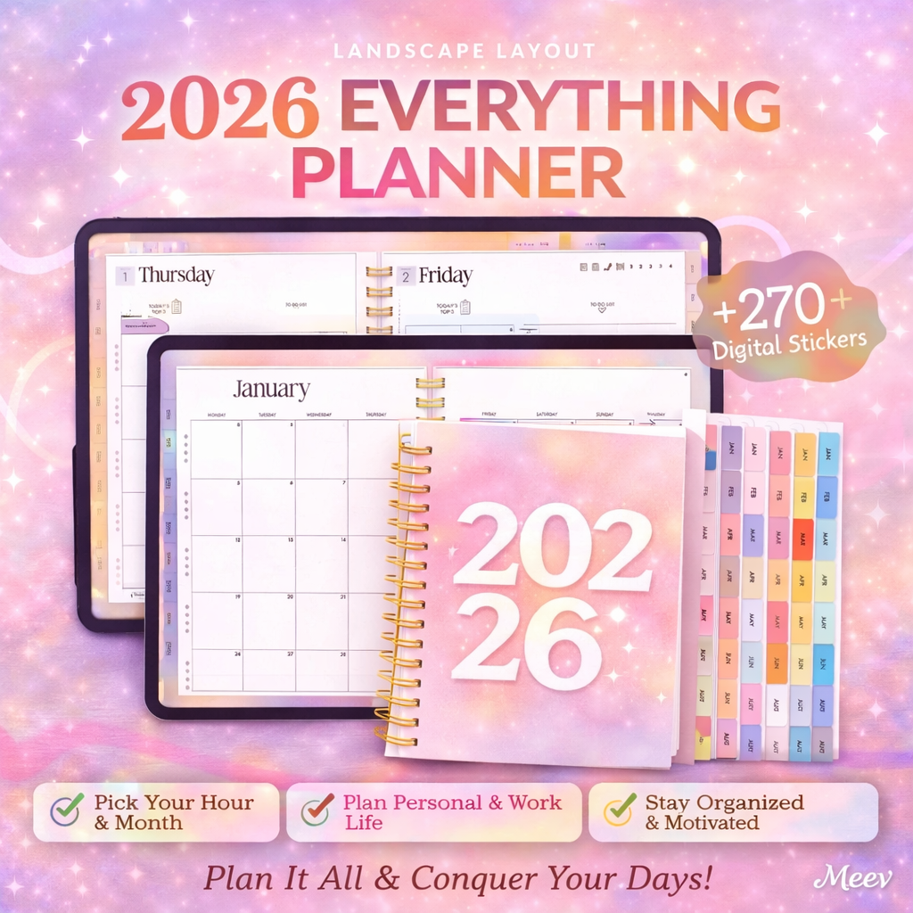 2026 Digital Planner with Hyperlinks, Weekly Layouts & Templates