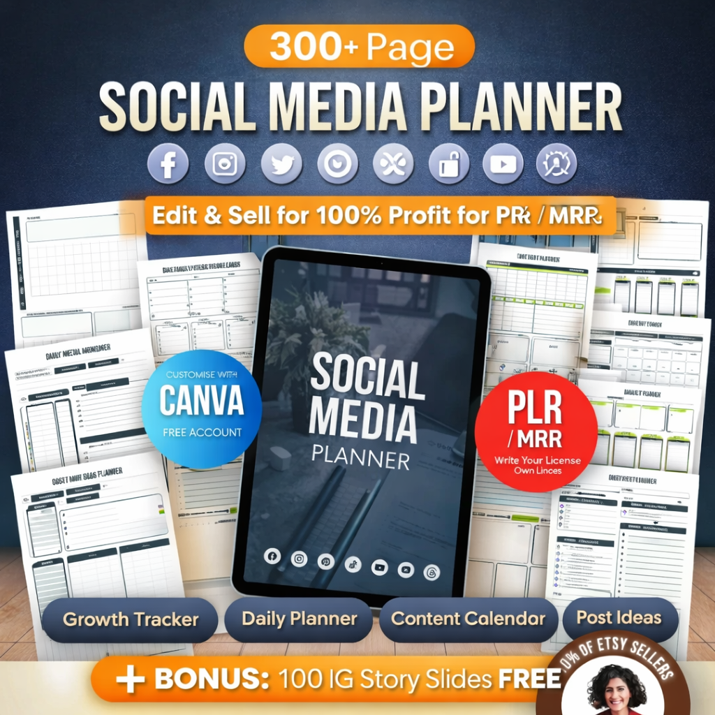 300+ Page Social Media Planner Bundle Canva Templates with PLR Rights