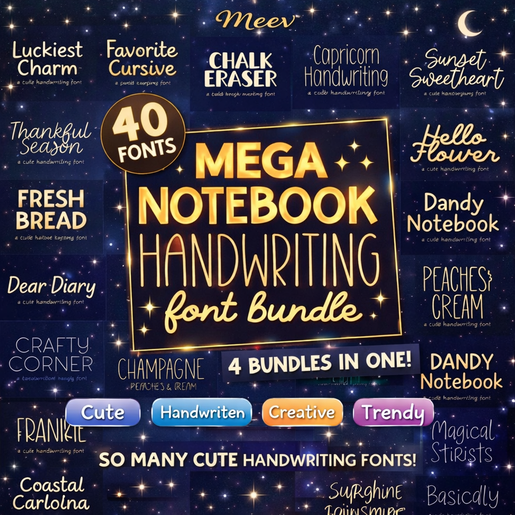 40 Handwriting Fonts Bundle for GoodNotes, Canva & Planners