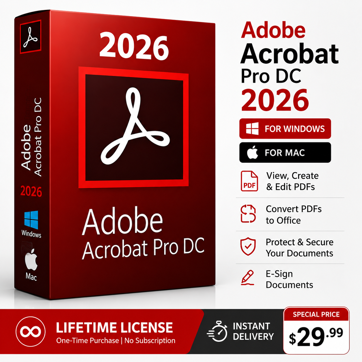 Adobe Acrobat Pro DC 2026 PDF Editor | Windows & Mac | Lifetime Licence