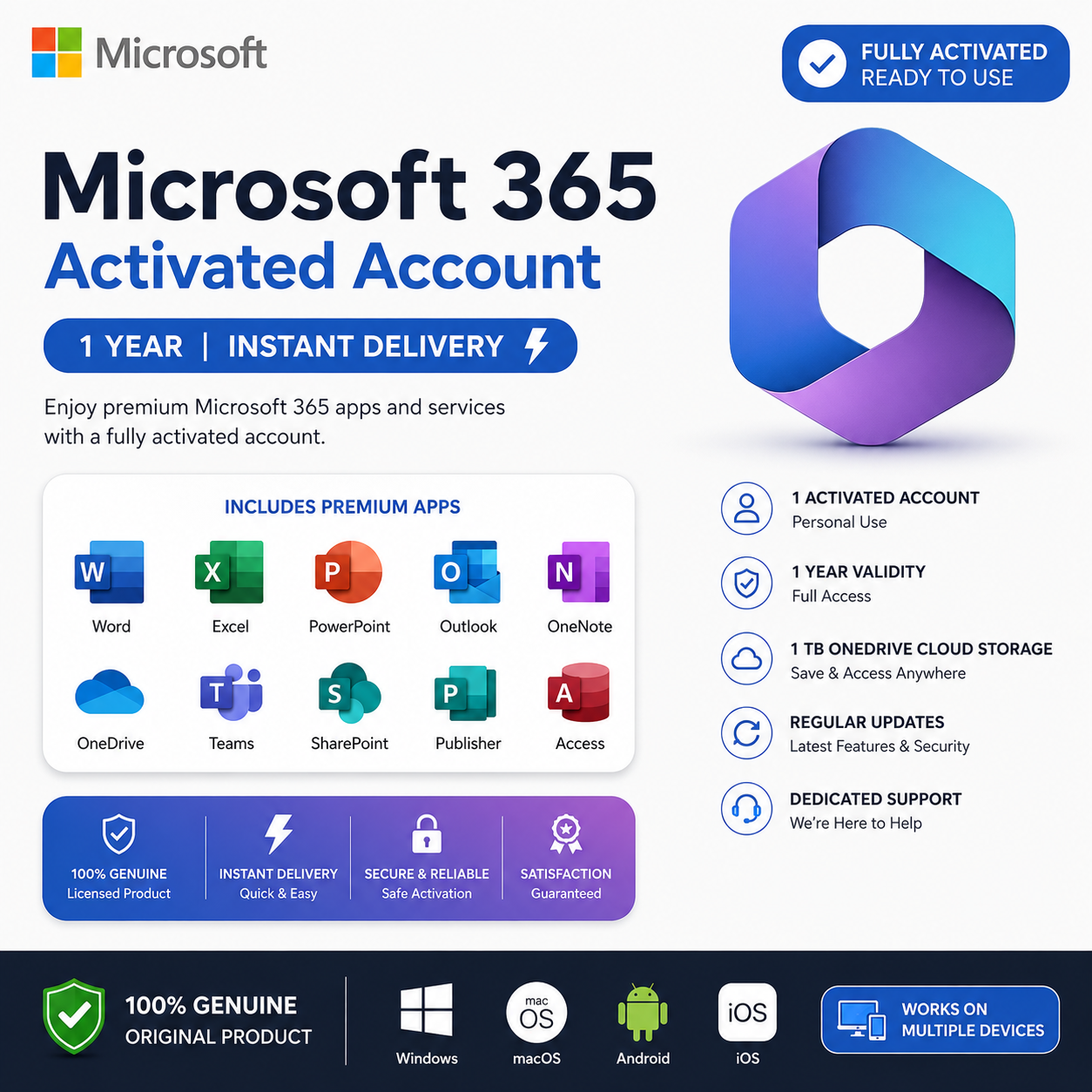 Microsoft 365 Activated Account – 1 Year | Instant Delivery