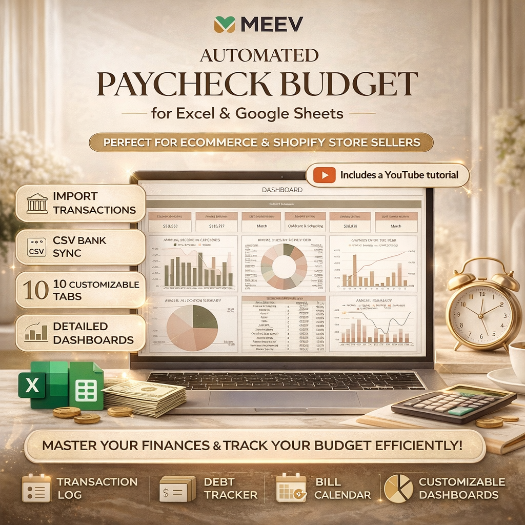 Weekly paycheck budget planner Excel template layout