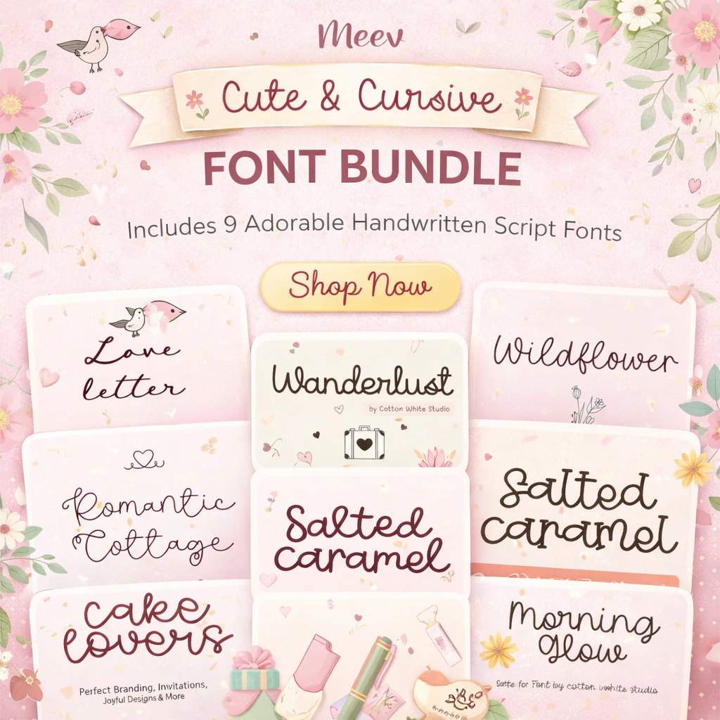 Cute Script Font Bundle – 9 Elegant Handwritten Fonts Pack