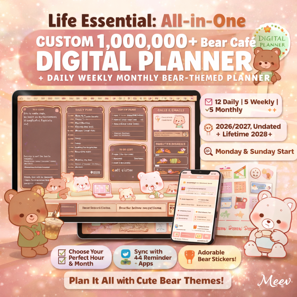 Cute Bear Digital Planner 2026–2027 iPad & Android GoodNotes Planner