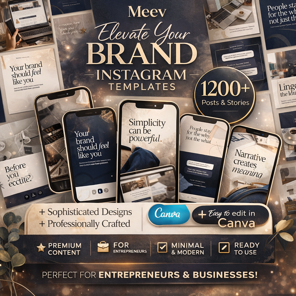 Modern Blue Editorial Instagram Templates Bundle – 100 Canva Posts & Stories Kit