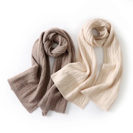 100% Cashmere Autumn Winter Three-Ply Twist Pattern Unisex Scarf Neck Warmer Shawl Cold-Proof Thickened Neck Gaiter