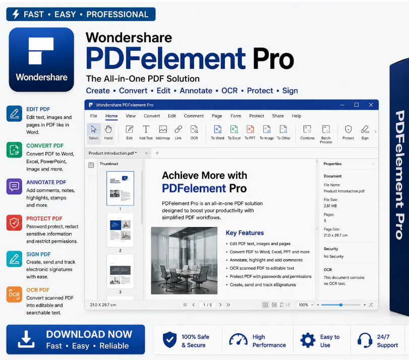 Wondershare PDFelement Pro 12 – Lifetime License PDF Editor Download