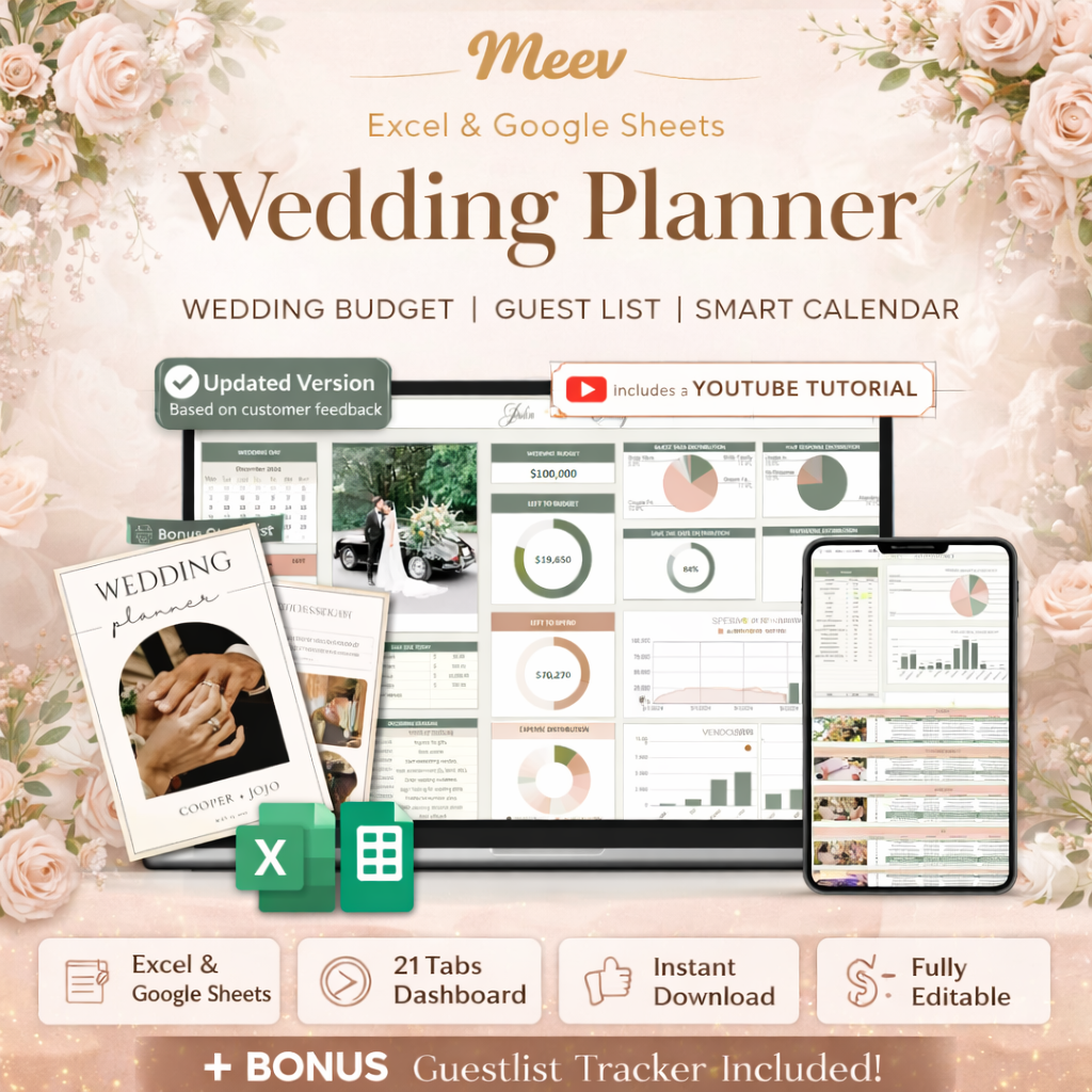 Ultimate Wedding Planner Spreadsheet – Budget, Guest List & Timeline