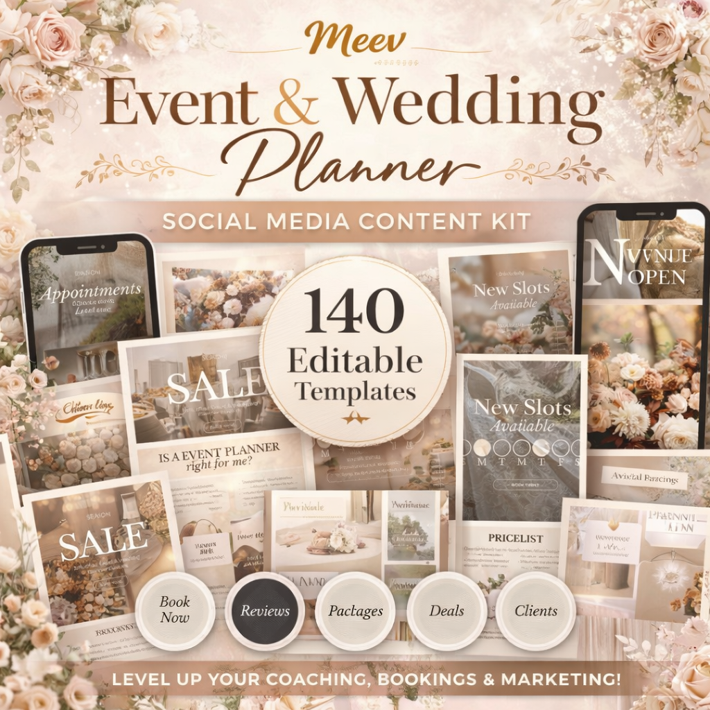 Wedding Planner Instagram Templates Kit – 40 Posts, 40 Stories & Branding Pack