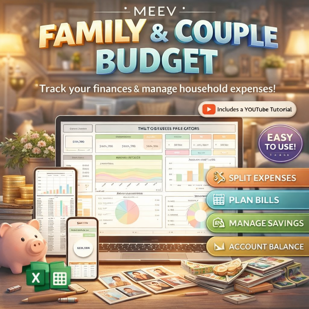 Premium Family & Couple Annual Budget Spreadsheet for Google Sheets & Excel – Monthly Budget Planner, Debt Tracker, Net Worth & Investment Dashboard