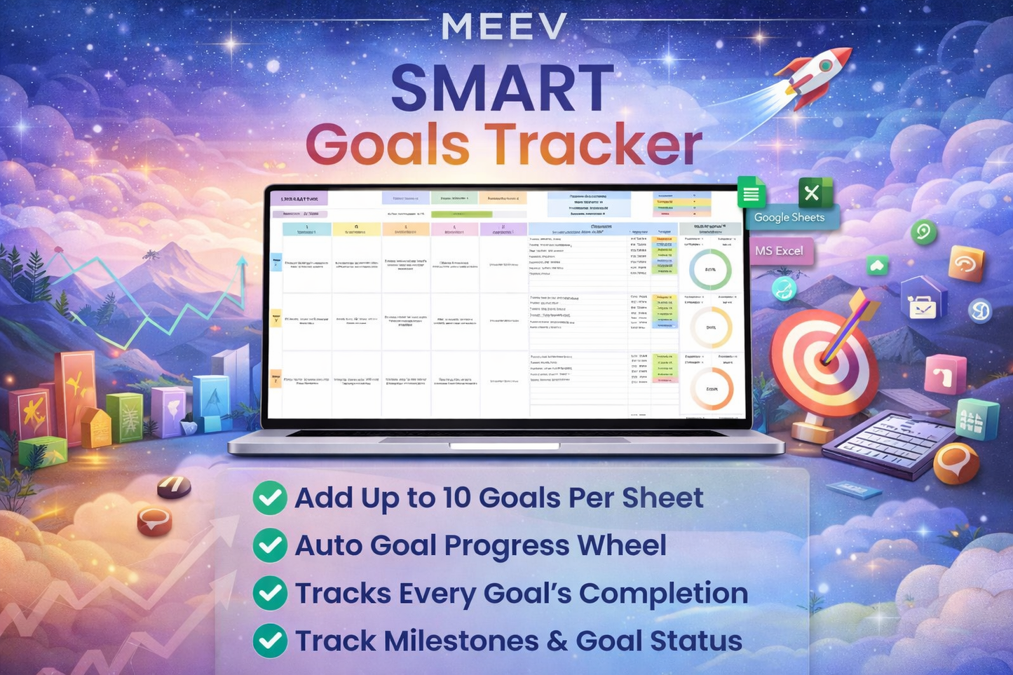 SMART Goals Template for Google Sheets & Excel – Goal Setting & Progress Tracker Spreadsheet | Productivity Planner & Success Tracker