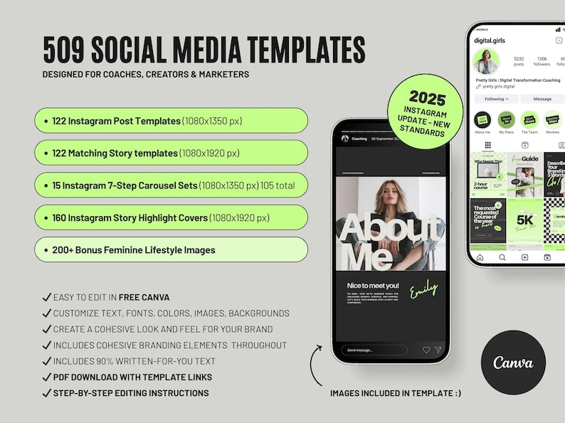 509 Instagram Canva Templates Bundle – Posts, Stories, Carousels & Highlights