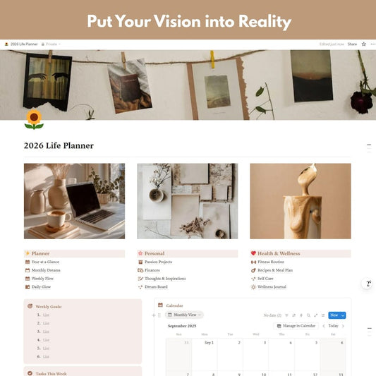 2026 Aesthetic Notion Life Planner – Digital Glow-Up Agenda for Goals, Self-Care & Productivity (PLR & MRR Included)