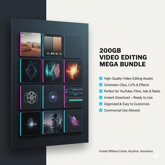 200GB+ All-in-One Video Editing Pack Bundle – Transitions, LUTs, Overlays, SFX & Motion Graphics for YouTube, Reels & Cinematic Content