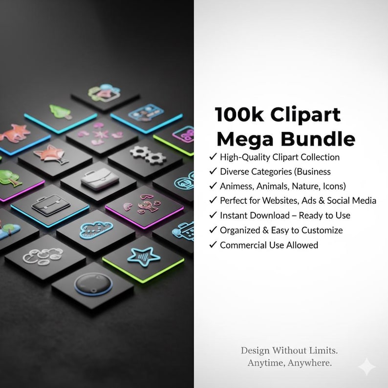 100K Clipart Mega Bundle – 100,000+ PNG SVG JPG Graphics for Cricut, Sublimation, T-Shirts & Commercial Use