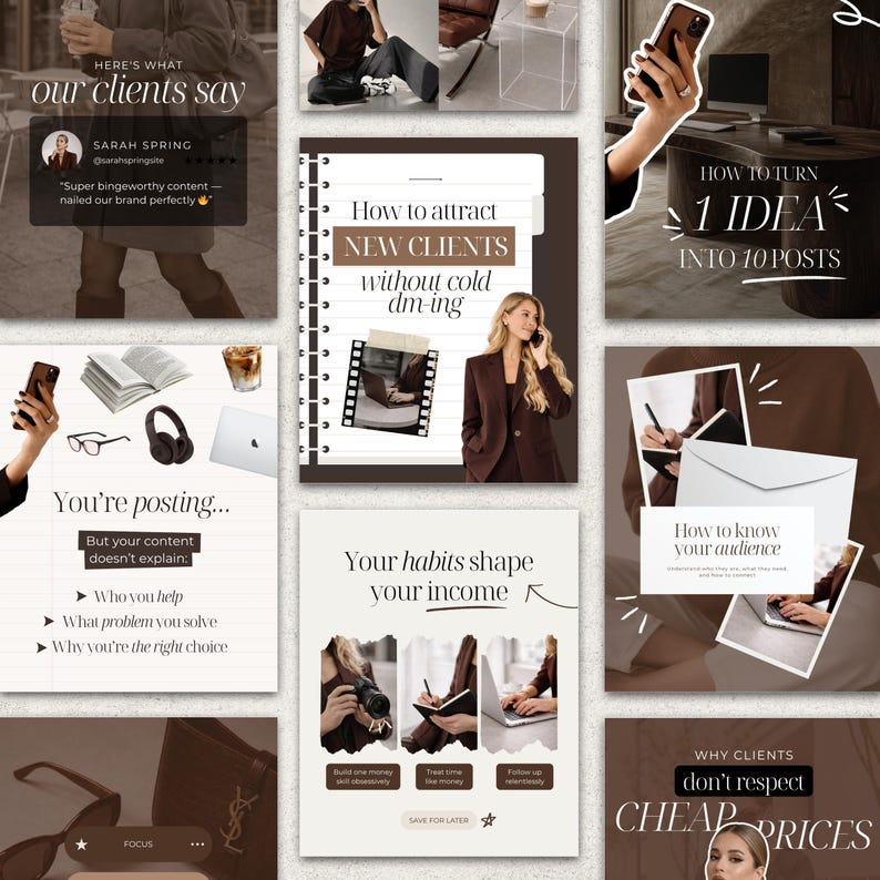 Brown Aesthetic Instagram Canva Templates for Coaches & Content Creators