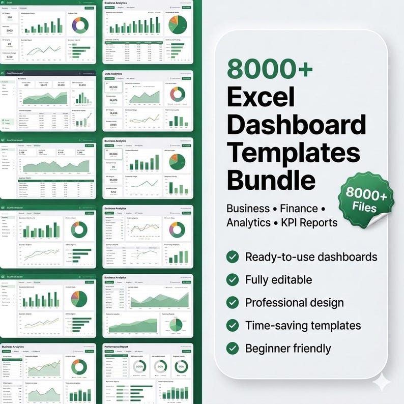 8000 Excel Dashboard Templates Bundle – Instant Download