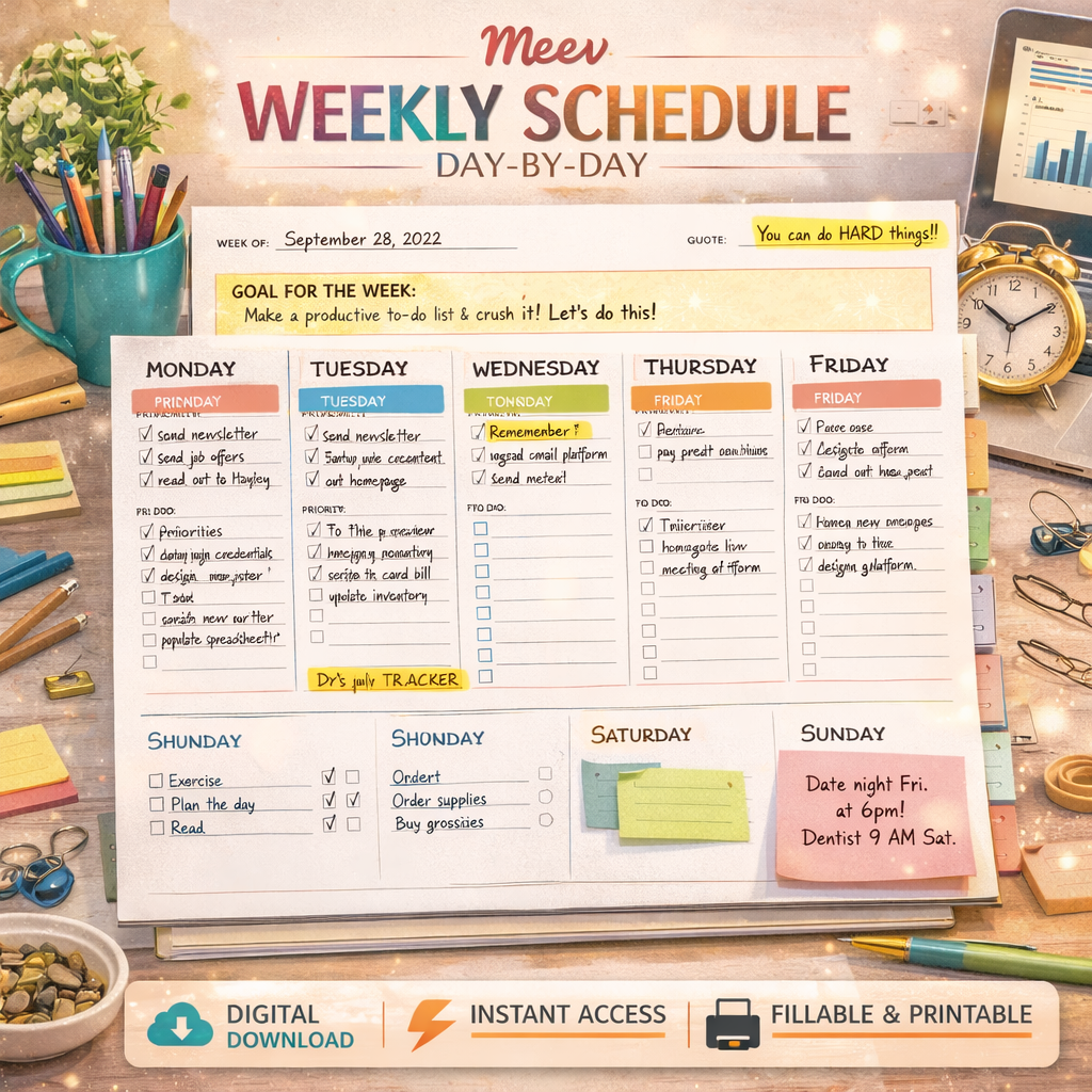 Minimalist Weekly Planner Printable PDF – Undated To-Do List, Weekly Goals & Task Tracker (US Letter & A4)