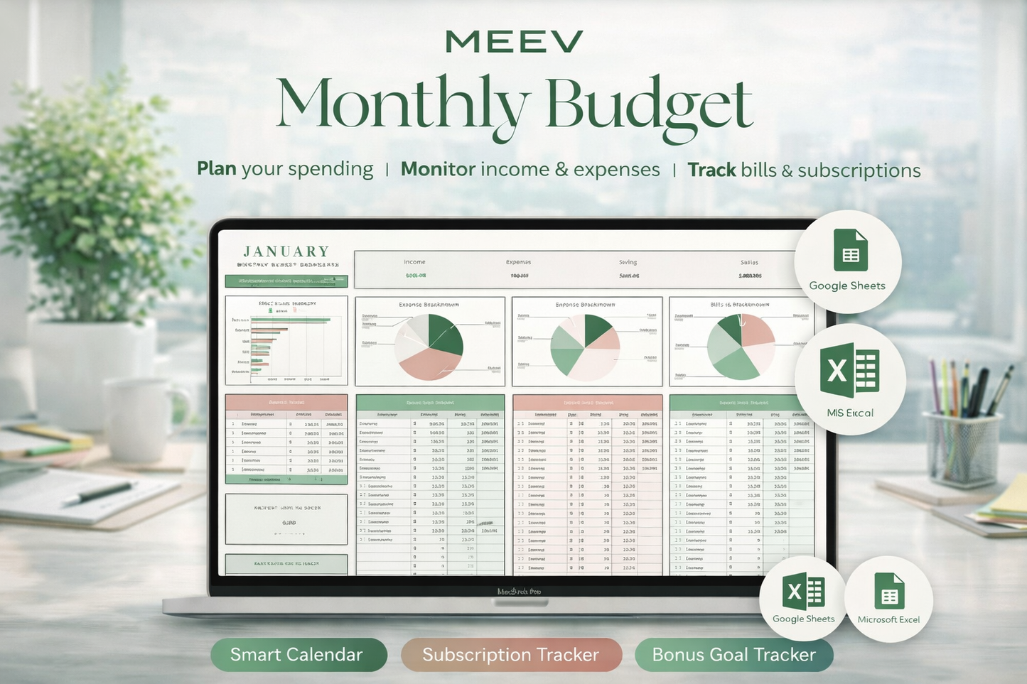 Monthly Budget Template Excel & Google Sheets – Bill Tracker, Bill Payment Calendar & Personal Finance Budget Spreadsheet