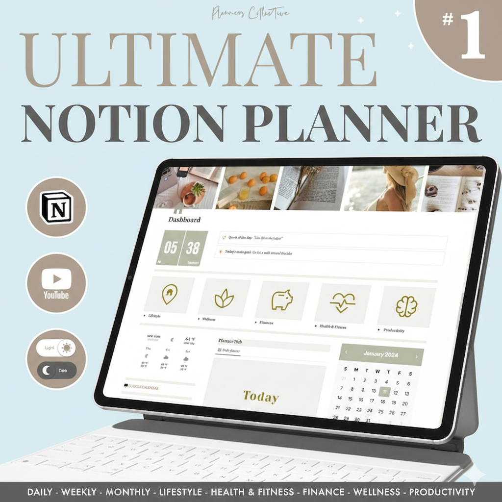 Light theme aesthetic Notion planner layout
