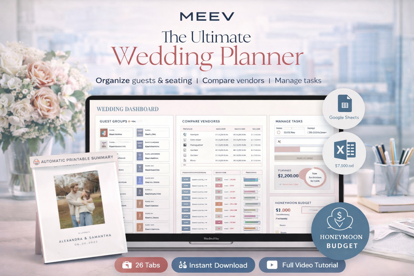 Ultimate Wedding Planner Spreadsheet – Wedding Budget Planner, Guest List & Seating Chart Template (Google Sheets & Excel)