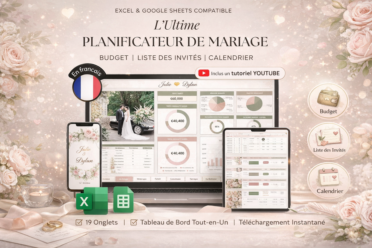 Ultimate Wedding Planner Spreadsheet for Google Sheets & Excel – All-in-One Wedding Budget, Guest List & Planning Dashboard (Instant Download)