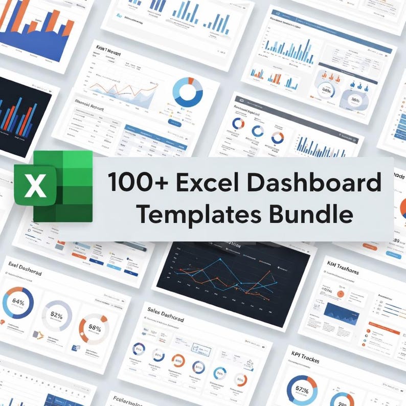 Cover image of 100 Excel dashboard templates bundle for business analytics