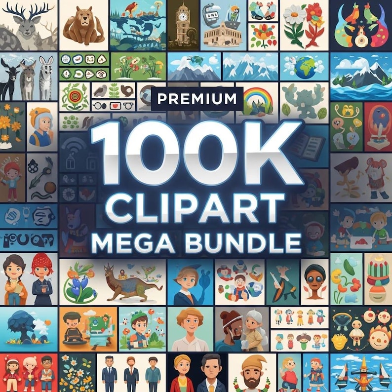100K clipart mega bundle preview with PNG SVG JPG formats