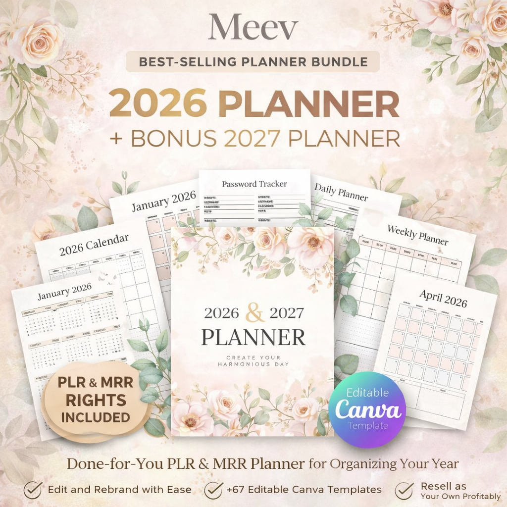 2026–2027 Digital Planner Canva Template with PLR & MRR (45 Pages)