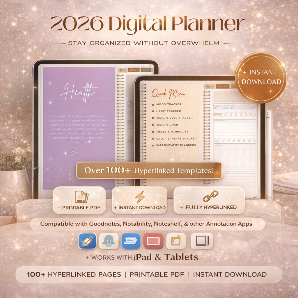 2026 ADHD Digital Planner Hyperlinked PDF for GoodNotes