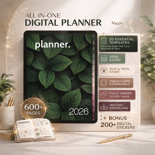 2026 All-in-One Digital Planner for iPad – Hyperlinked Pink Green