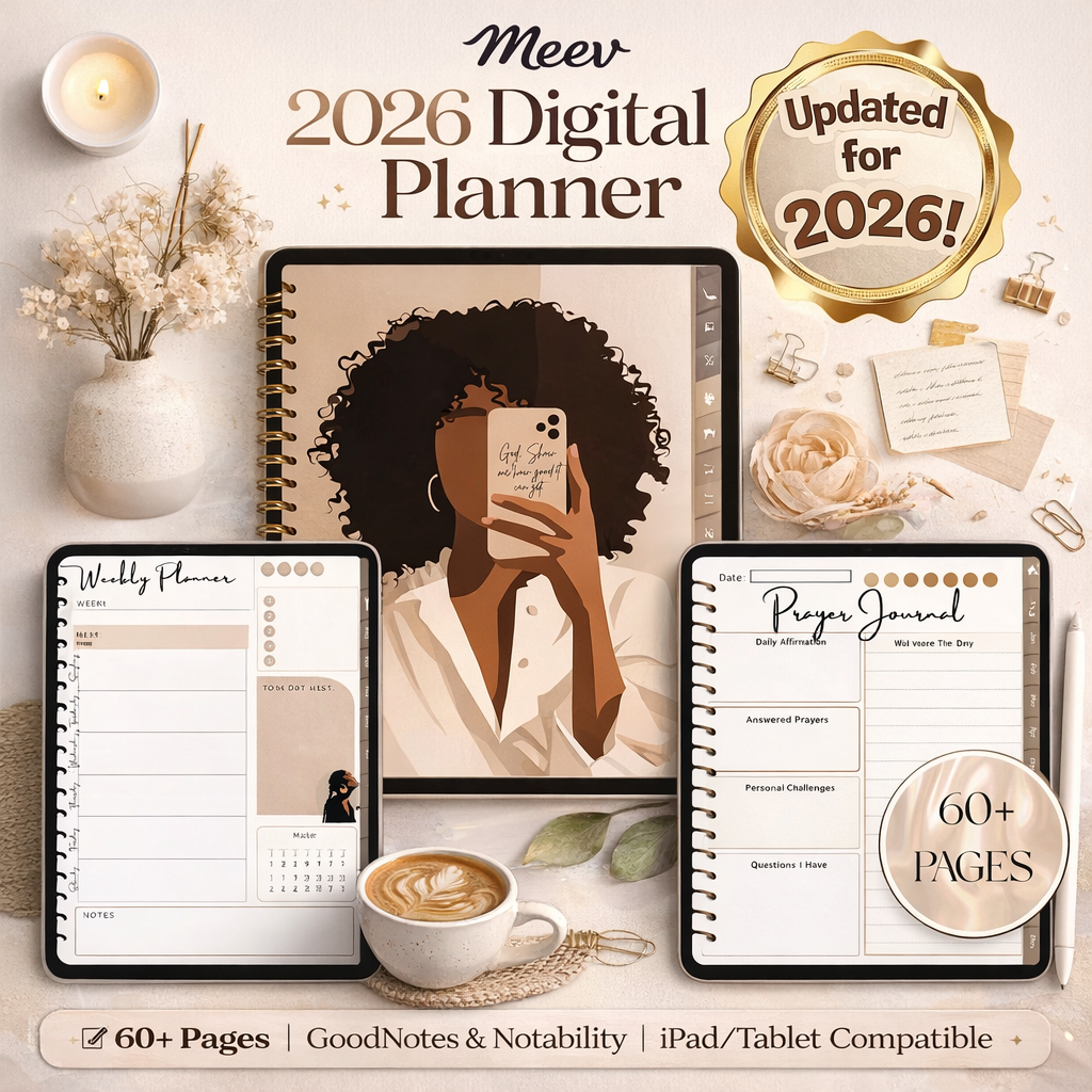 2026 Black Girl Digital Planner for iPad | Hyperlinked PDF