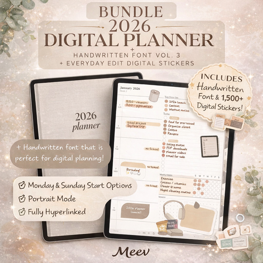 2026 Digital Planner Bundle for iPad | Hyperlinked Minimal Planner + Stickers + Font