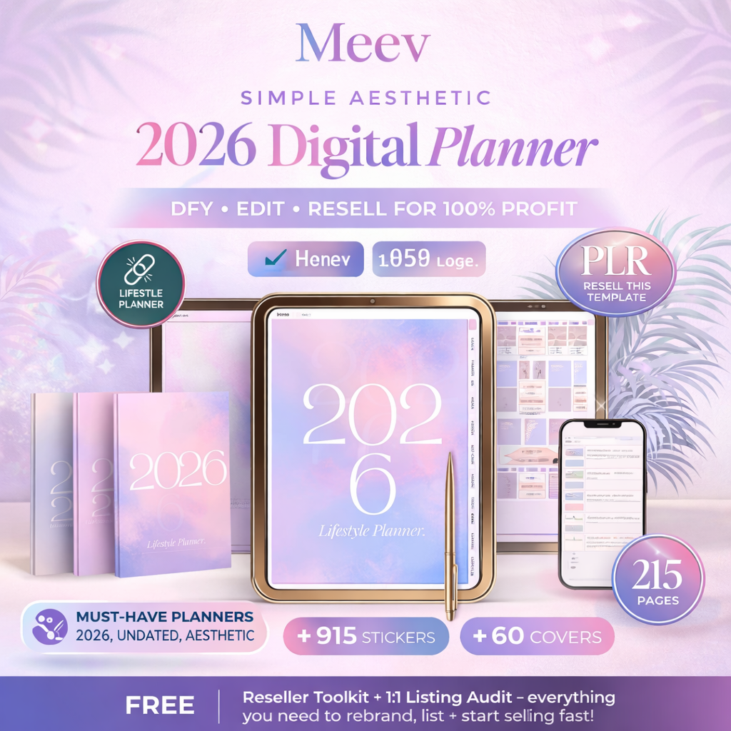 2026 Hyperlinked Digital Planner Bundle with PLR – Canva Editable