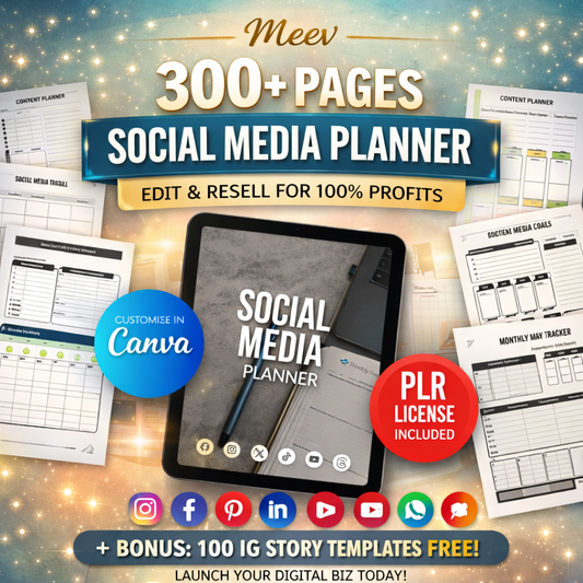 300+ Page Social Media Planner Bundle | Canva PLR Content Planner