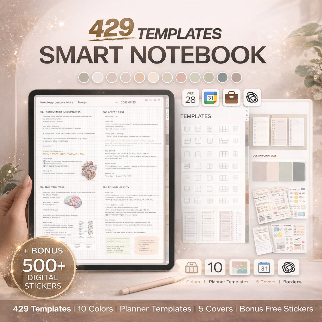 429 Digital Study Planner & Smart Notebook Templates Bundle