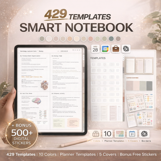 429 Digital Study Planner & Smart Notebook Templates Bundle