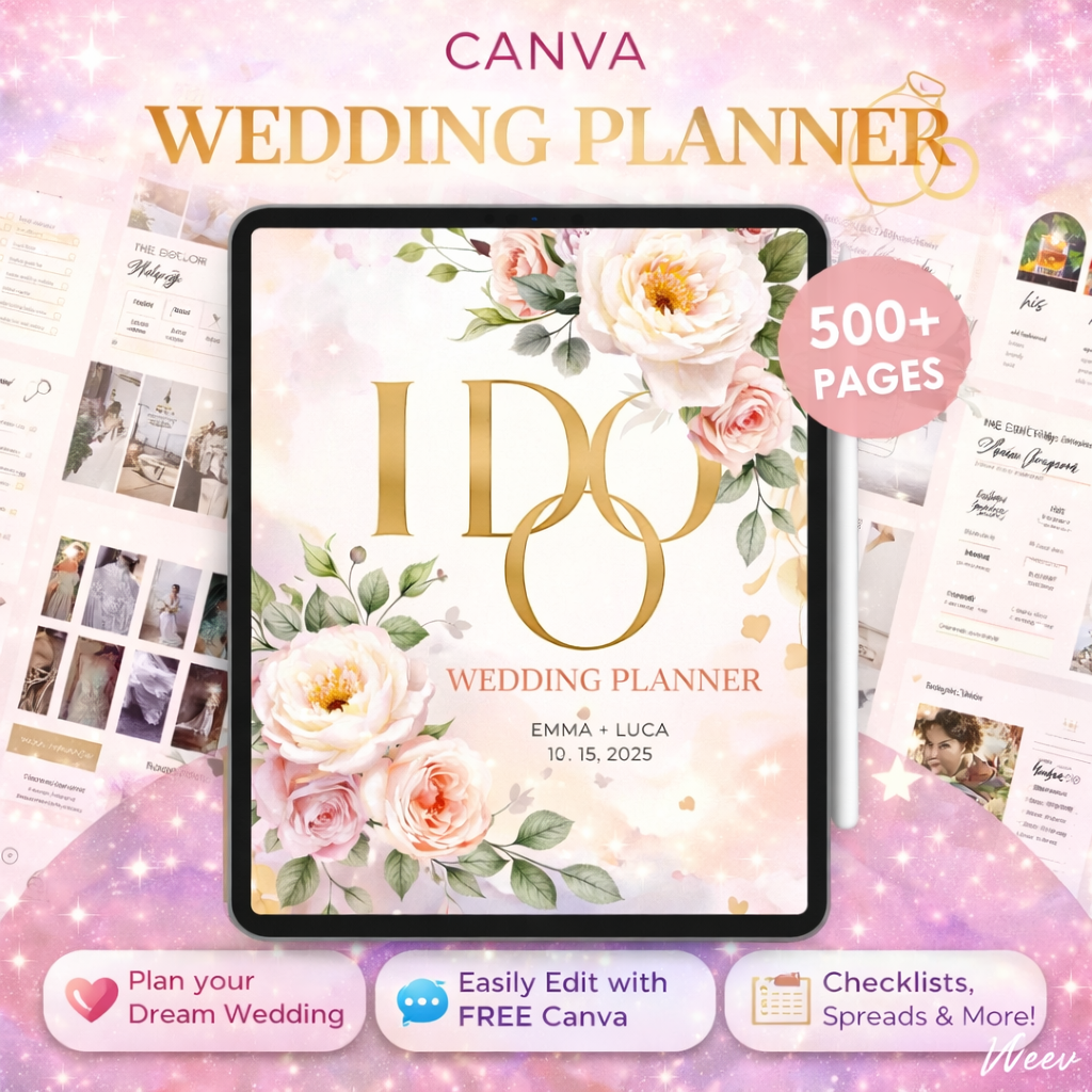 500+ Page Canva Wedding Planner Bundle for iPad & Desktop