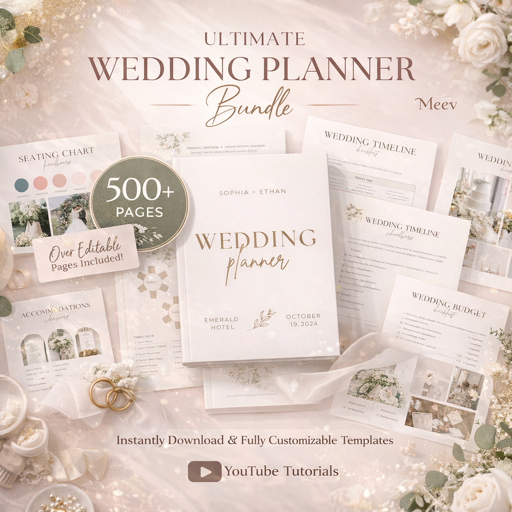500+ Page Wedding Planner Bundle Canva Editable Organizer Kit