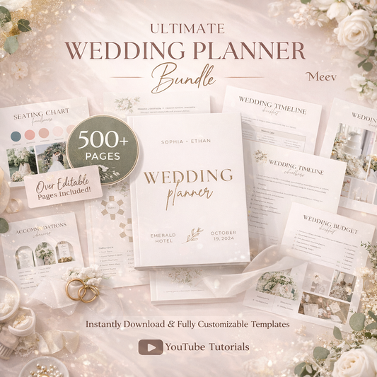 500+ Page Wedding Planner Bundle Canva Editable Organizer Kit