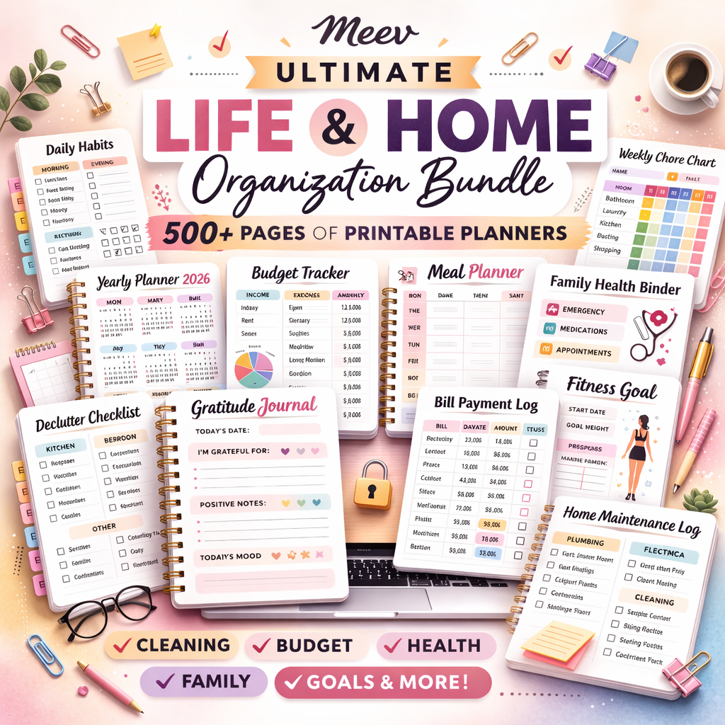 500+ Printable Planner Bundle – Aesthetic Productivity Pack
