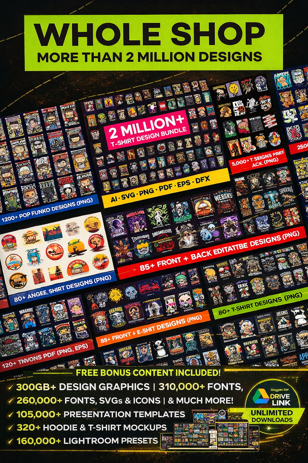 2 Million+ T-Shirt Designs Bundle – Mega SVG PNG AI EPS PDF Streetwear & POD Graphics Pack