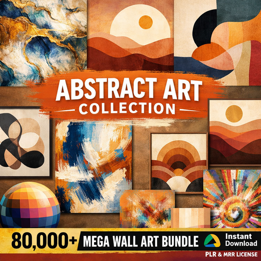 Abstract Art Collection from Mega Printable Wall Art Bundle, featuring diverse high-resolution designs in abstract, geometric, and colorful styles. Includes PLR & MRR license, instant download, and ready-to-print digital posters for home décor, Etsy sellers, and digital entrepreneurs.