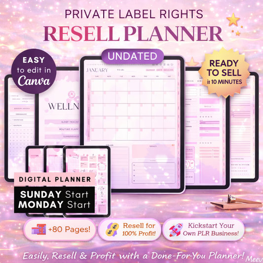 Aesthetic Pink PLR Digital Planner Canva Template Bundle (80+ Pages)