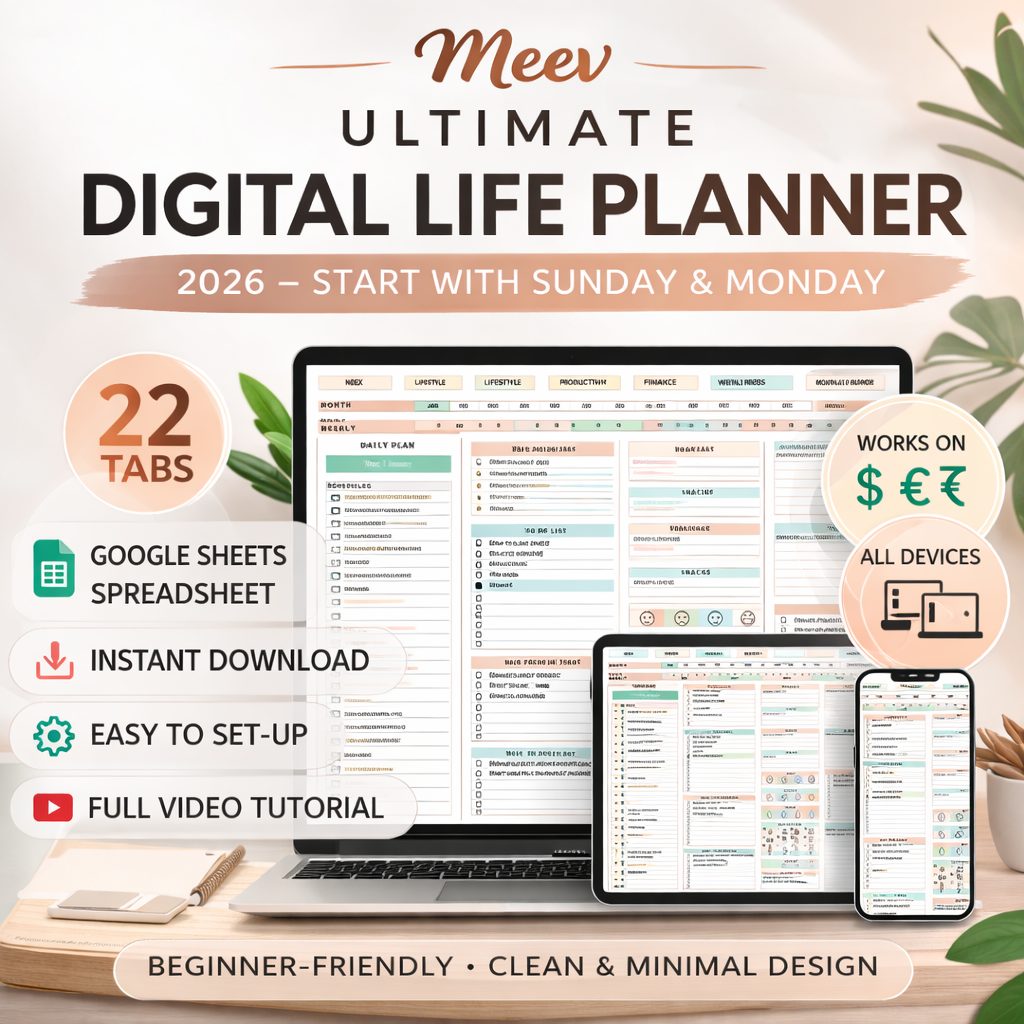 All-in-One Digital Life Planner Spreadsheet – Budget, Goals & Habit Tracker