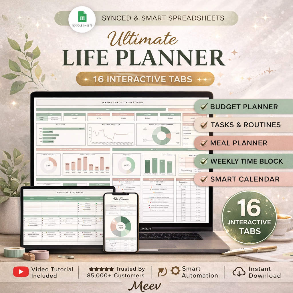 All-in-One Life Planner Spreadsheet Google Sheets | Budget, Goals & Daily Organizer