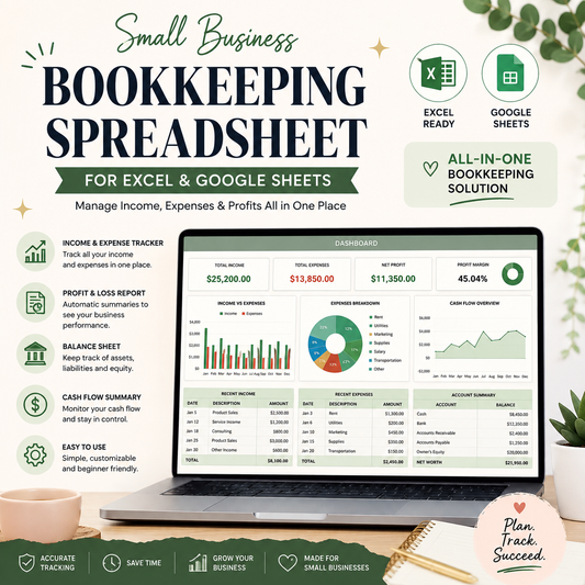 Small Business Bookkeeping Spreadsheet for Excel & Google Sheets