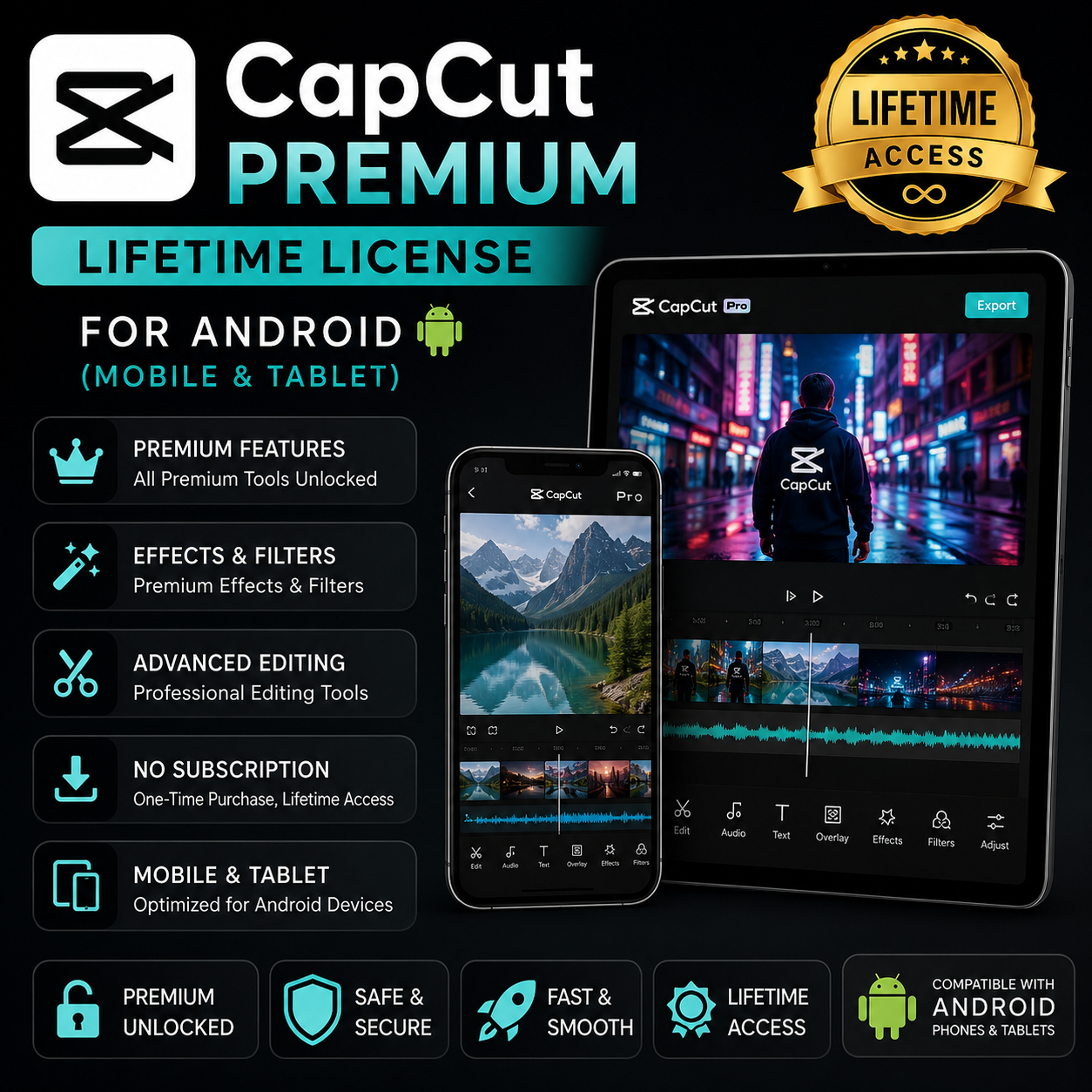CapCut Premium – Lifetime License for Android (Mobile & Tablet)